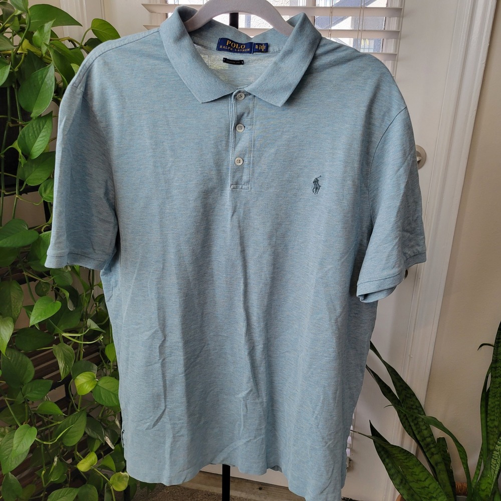 Polo Ralph Lauren Mens XL Classic Fit Short Sleeve Polo Shirt Heather Blue Pony